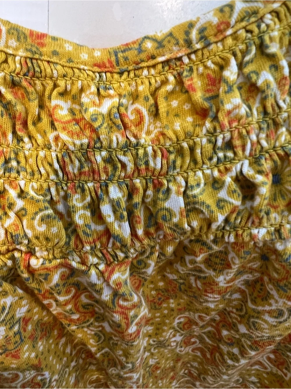 Cato Mustard Floral Tie-Shoulder Smocked Tank